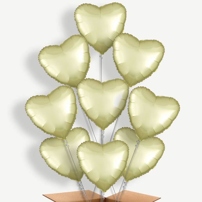 Pastel Yellow Satin Heart Helium Balloon Bundle | Party Save Smile
