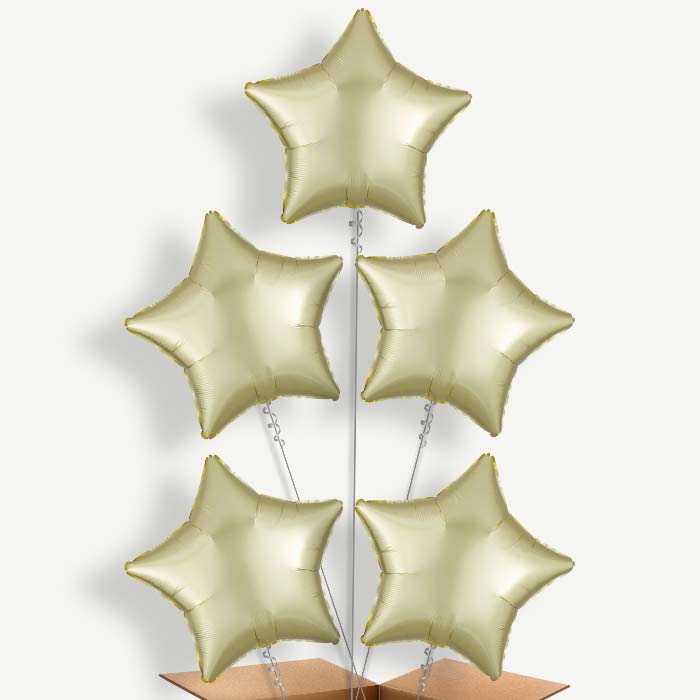 Pastel Yellow Satin Star Helium Cluster Balloons | Party Save Smile