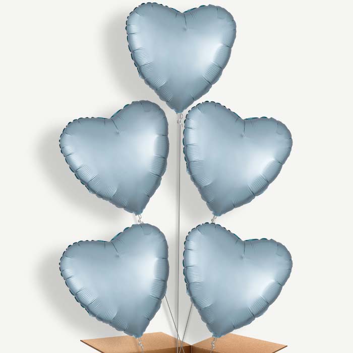 Pastel Blue Satin Heart Helium Cluster Balloons | Party Save Smile