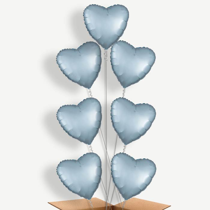 Pastel Blue Satin Heart Helium Balloon Arrangement | Party Save Smile