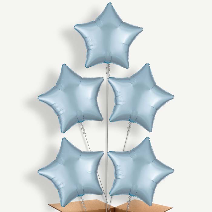 Pastel Blue Satin Star Balloon Cluster Inflated with Helium | Party Save Smile