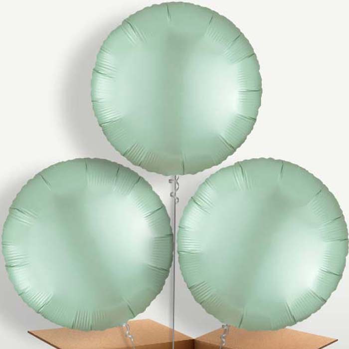 Mint Green Satin Circle Balloon Bunches inflated with Helium | Party Save Smile