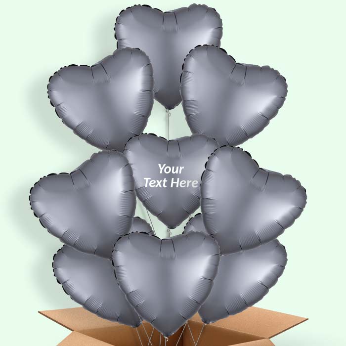 Graphite Grey Satin Heart Helium Balloon in a Box - 9 Balloon | Party Save Smile