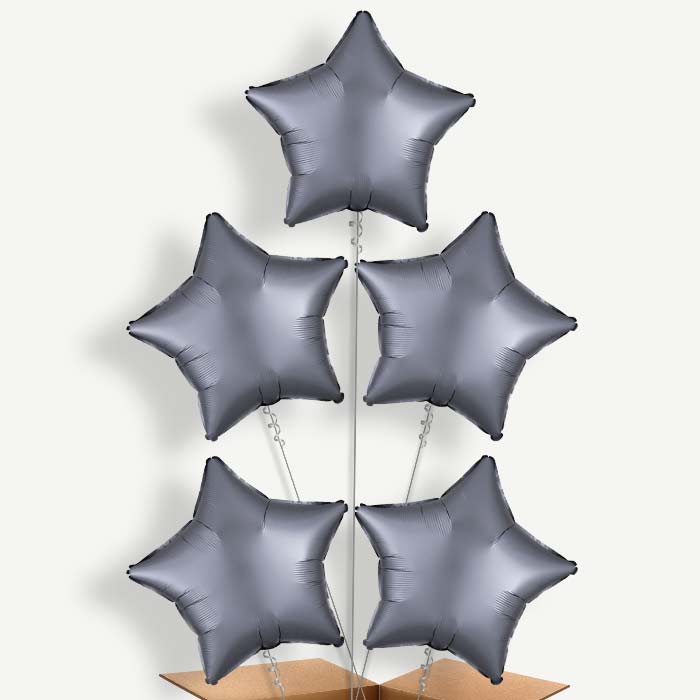 Graphite Grey Satin Star Helium Cluster Balloons | Party Save Smile