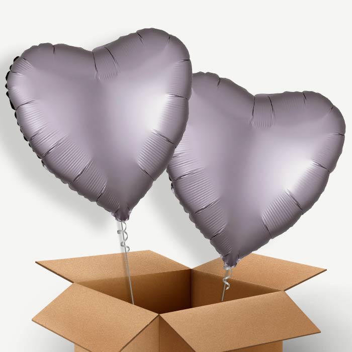 Greige | Grey Satin Heart Helium Balloon Duo | Party Save Smile