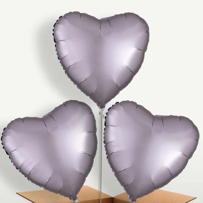 Greige Grey Satin Heart Trio Balloon Bunch | Party Save Smile