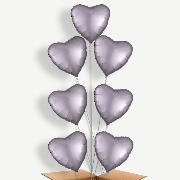 Greige Grey Satin Heart Helium Balloon Arrangement | Party Save Smile