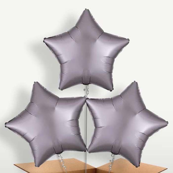 Greige Grey Satin Star Trio Balloon Bunch | Party Save Smile
