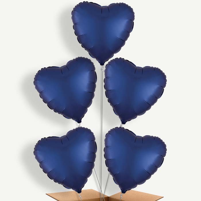 Navy Dark Blue Satin Heart Helium Cluster Balloons | Party Save Smile