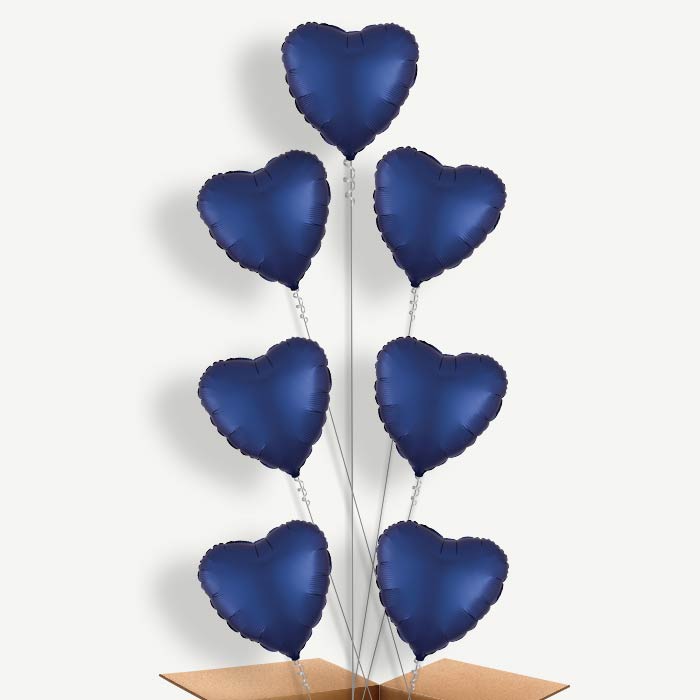 Navy Dark Blue Satin Heart Helium Balloon Arrangement | Party Save Smile