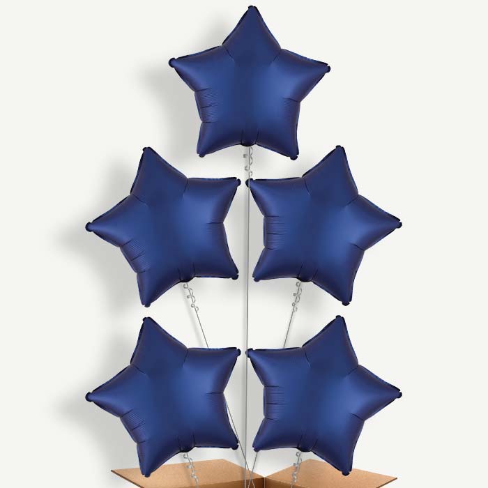 Navy Dark Blue Satin Star Helium Cluster Balloons | Party Save Smile