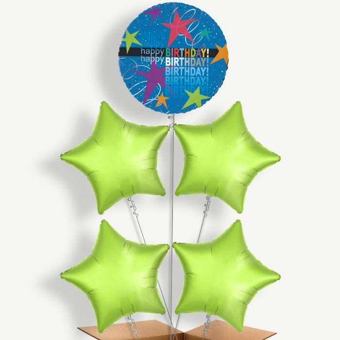 Happy Birthday Star Balloon Cluster Inflated with Helium | Party Save Smile