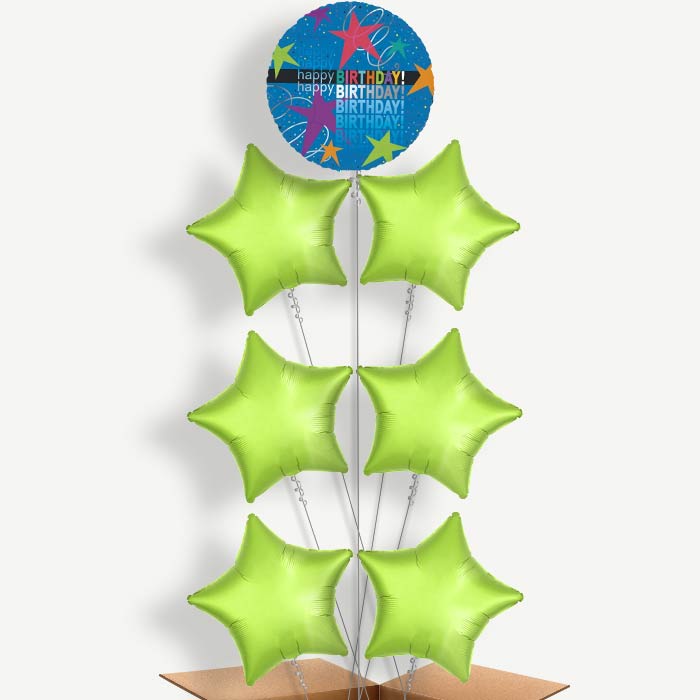 Happy Birthday Star Balloon Arrangement Inflated with Helium | Party Save Smile