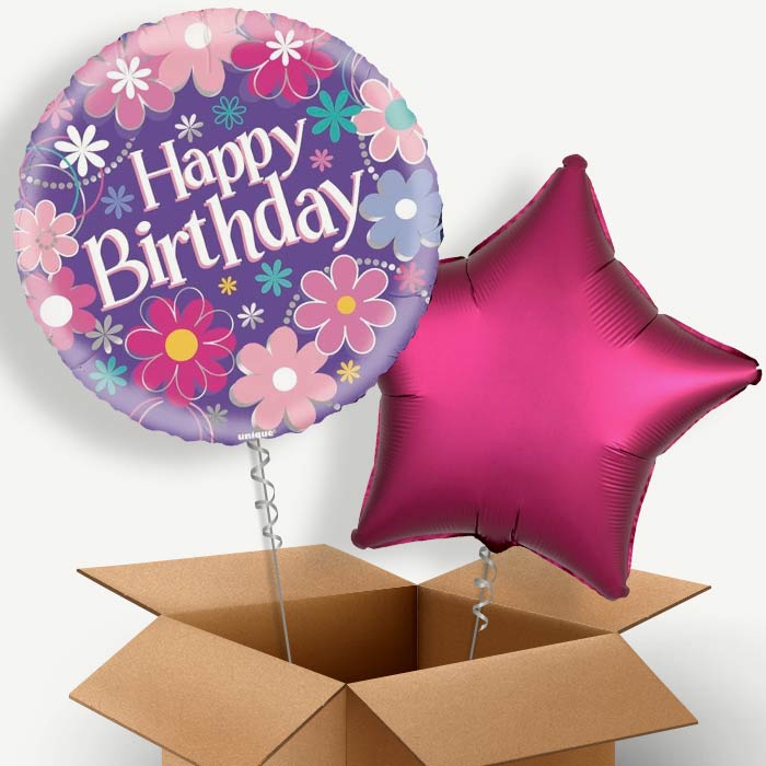Flowers Happy Birthday Helium Balloon Duo | Party Save Smile