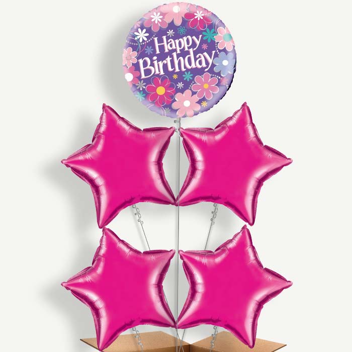 Flowers Happy Birthday Helium Cluster Balloons | Party Save Smile