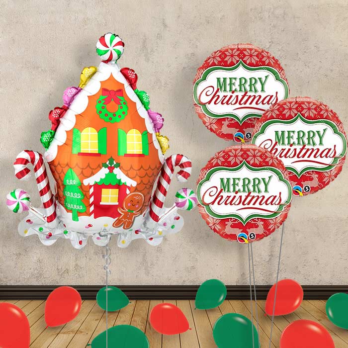 Gingerbread House Balloons Bouquet in a Box - Themed Bouquet and Latex | Party Save Smile