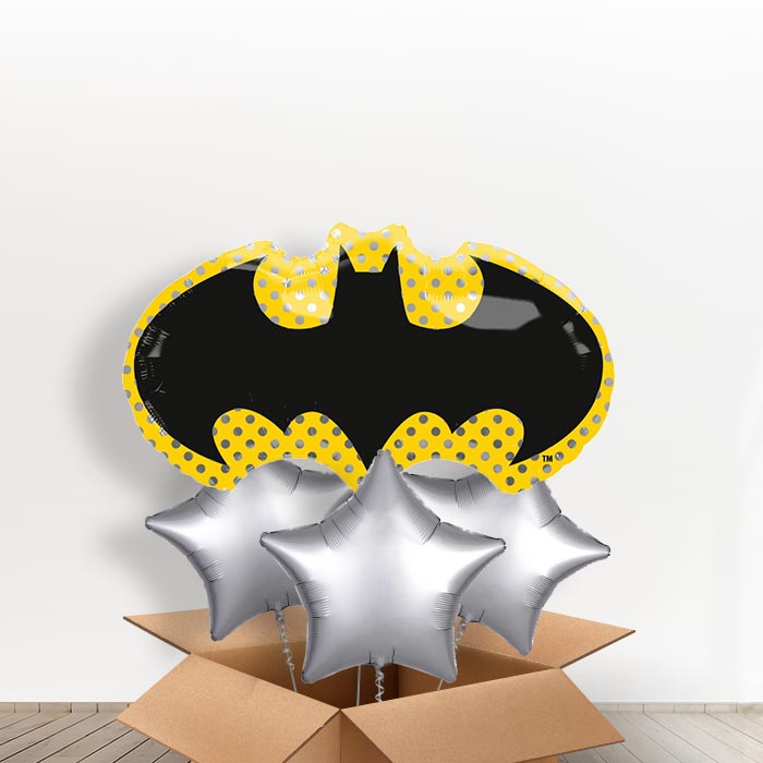 Batman Logo Helium Balloon In a Box - With 3 Plain Balloons | Party Save Smile