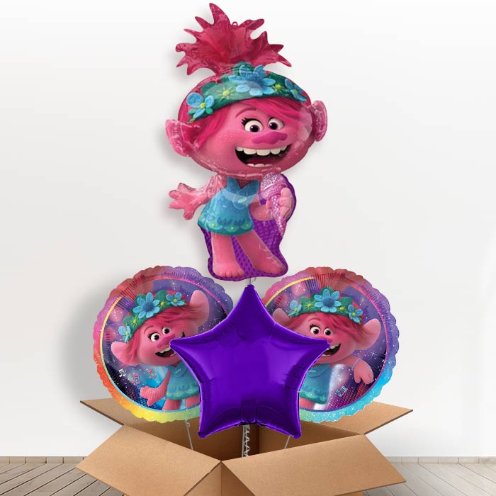 Trolls World Tour Poppy Helium Balloon in a Box-1 x Giant Balloon and 2 Themed Balloons and 1 Plain Balloon