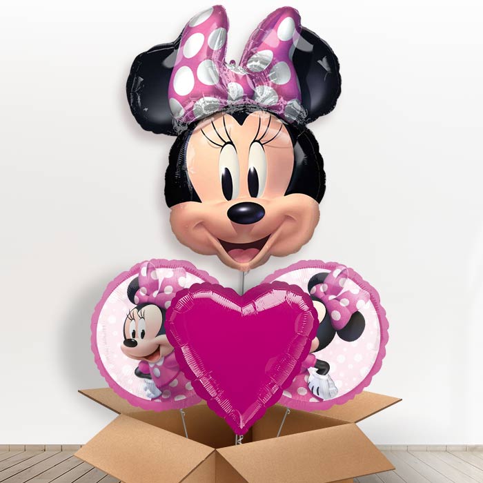 Minnie Mouse Head Helium Balloon in a Box-1 x Giant Balloon and 2 Themed Balloons and 1 Plain Balloon