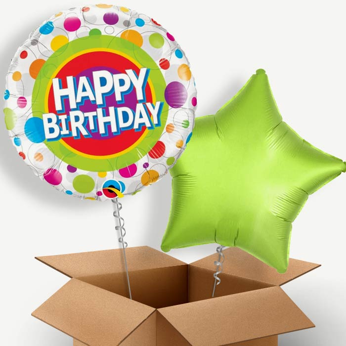 Happy Birthday Dots Helium Balloon Pair | Party Save Smile