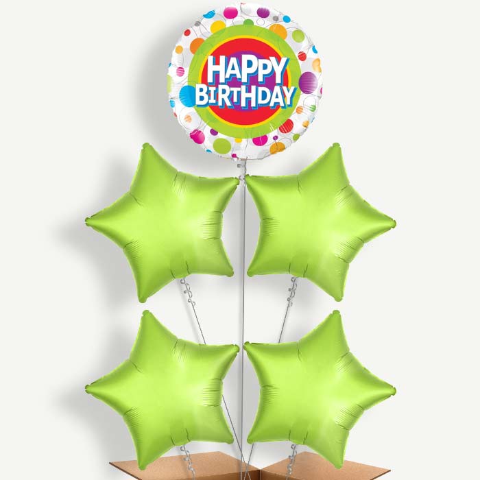 Happy Birthday Dots Balloon Cluster Inflated with Helium | Party Save Smile