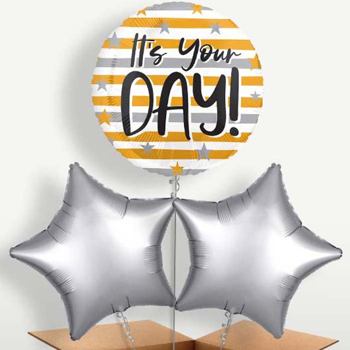It's Your Day Gold & Silver Stripes Balloon Bunches | Party Save Smile