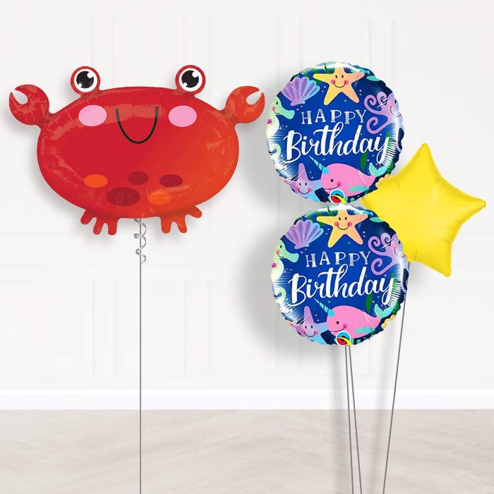 Crab Helium Balloon Bouquet in a Box-Giant Balloon + 2 Themed Balloons + 1 Plain Balloon