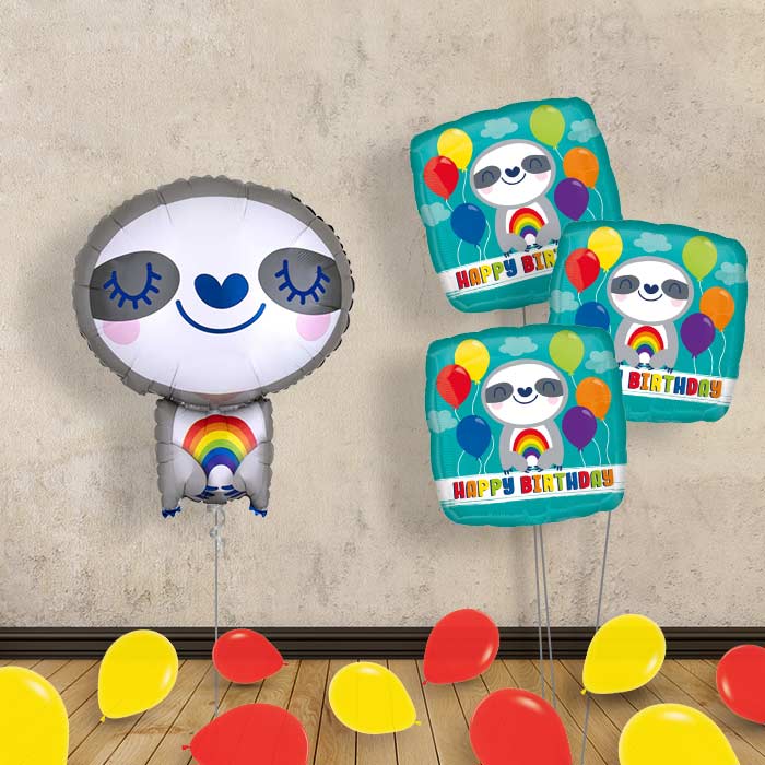 Sloth with Rainbow Balloon Bouquet Delivery - Themed Bouquet and Latex | Party Save Smile