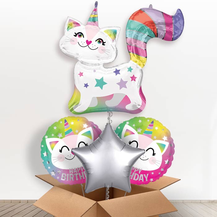 Giant Caticorn Helium Balloon in a Box-1 x Giant Balloon and 2 Themed Balloons and 1 Plain Balloon