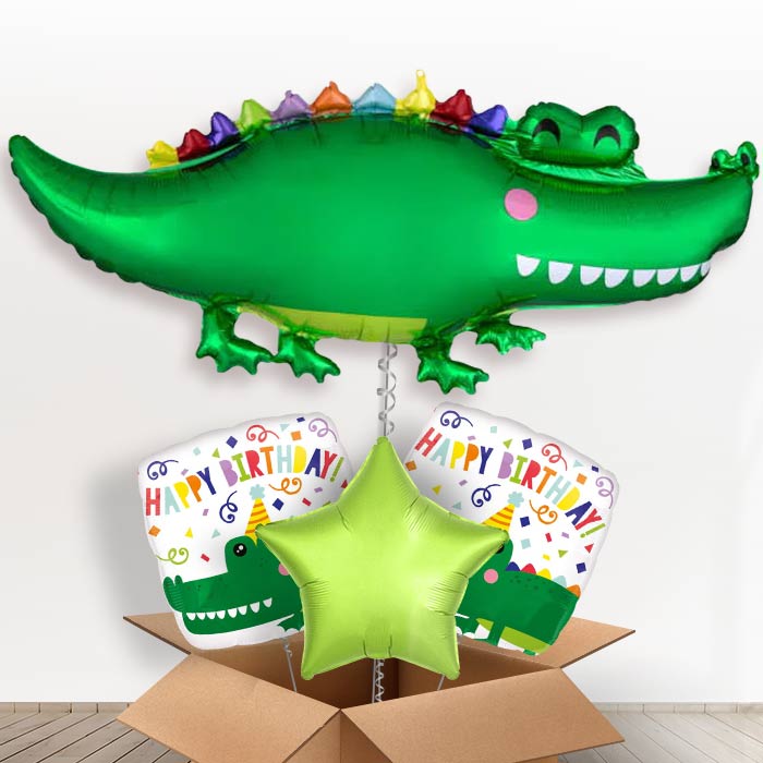 Alligator Helium Balloon In a Box-1 x Giant Balloon and 2 Themed Balloons and 1 Plain Balloon