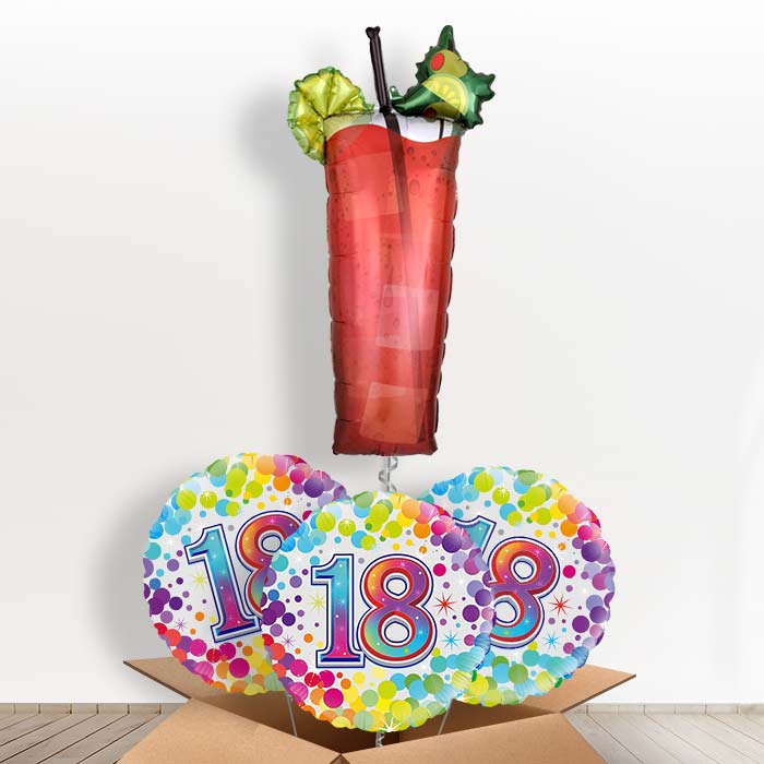 Bloody Mary Cocktail 18th Birthday Helium Balloon in a Box - With 3 Themed Balloons | Party Save Smile