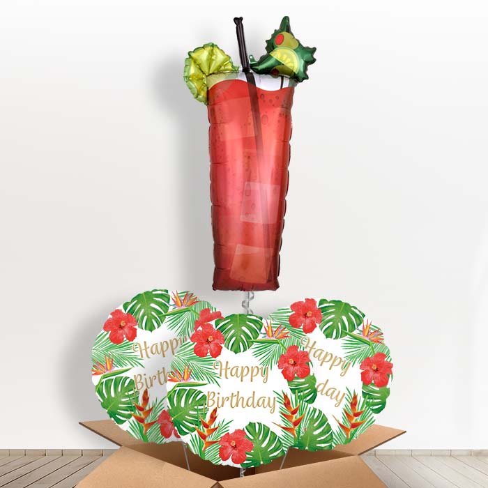 Birthday Bloody Mary Cocktail Helium Balloon in a Box - With 3 Themed Balloons | Party Save Smile