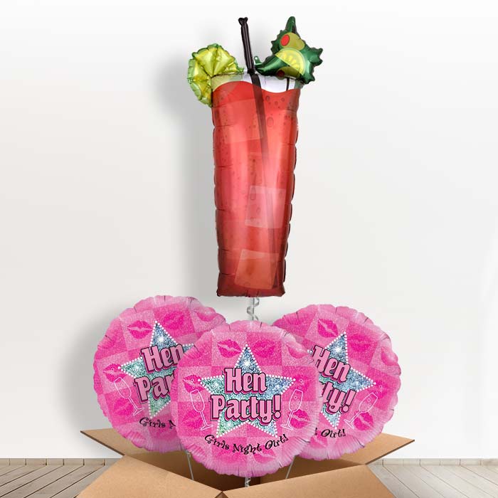 Hen Party Bloody Mary Cocktail Helium Balloon in a Box - With 3 Themed Balloons | Party Save Smile
