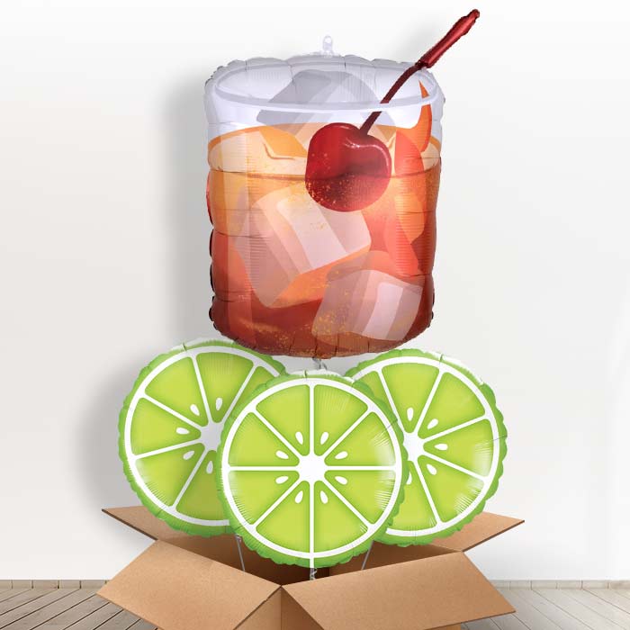 Old Fashioned Whiskey (Lime) Helium Balloon in a Box - With 3 Themed Balloons | Party Save Smile