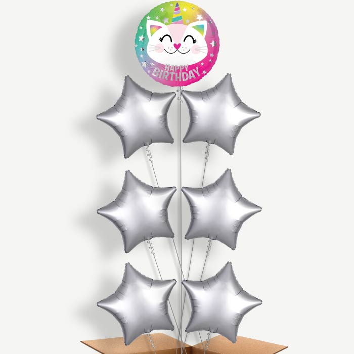 Caticorn Happy Birthday Helium Balloon Arrangement | Party Save Smile