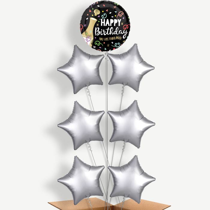 Gold Bubbly Birthday Helium Balloon Arrangement | Party Save Smile