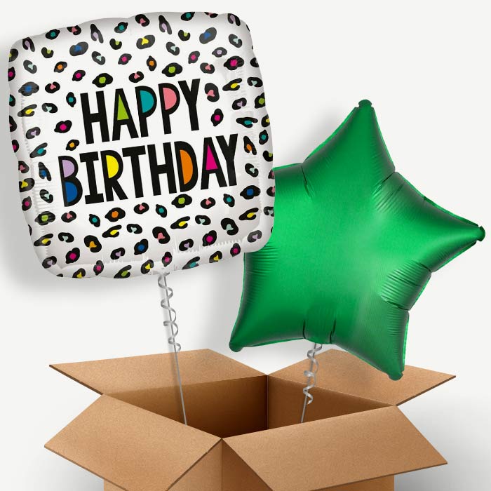 Leopard Print Happy Birthday Helium Balloon Pair | Party Save Smile