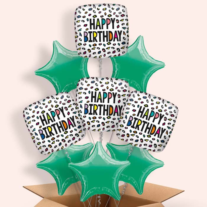 Leopard Print Helium Balloons in a Box - Happy Birthday - 9 Balloon | Party Save Smile