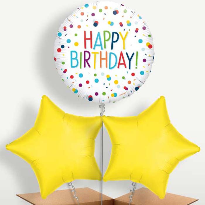 Rainbow Confetti Happy Birthday Trio Balloon Bunch | Party Save Smile