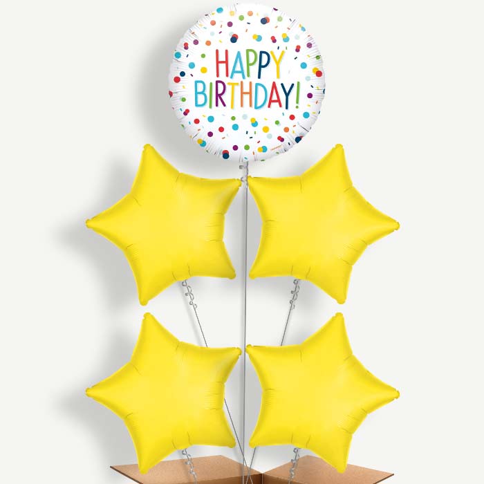 Rainbow Confetti Happy Birthday Helium Cluster Balloons | Party Save Smile