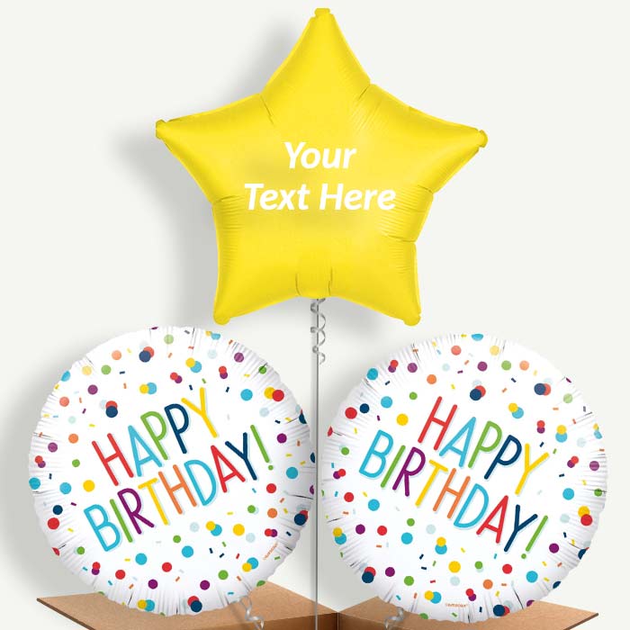 Personalisable Rainbow Confetti Happy Birthday Helium Balloons | Party Save Smile