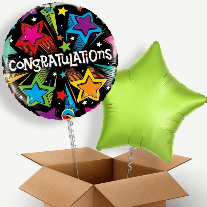 Congratulations Colourful Stars Helium Balloon Duo | Party Save Smile