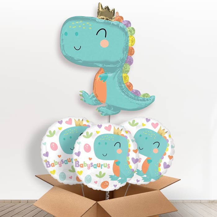 Baby Dinosaur Helium Balloon in a Box - With 3 Themed Balloons | Party Save Smile