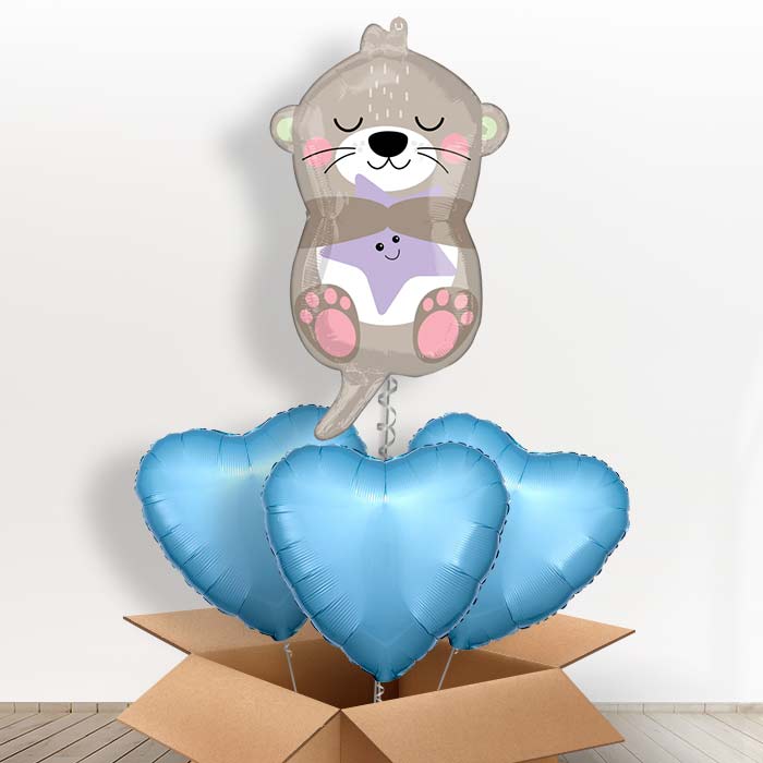 Adorable Otter Baby Boy Helium Balloon in a Box - With 3 Plain Balloons | Party Save Smile