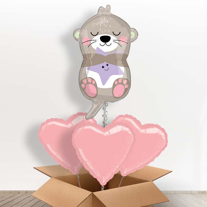 Adorable Otter Baby Girl Helium Balloon in a Box - With 3 Plain Balloons | Party Save Smile