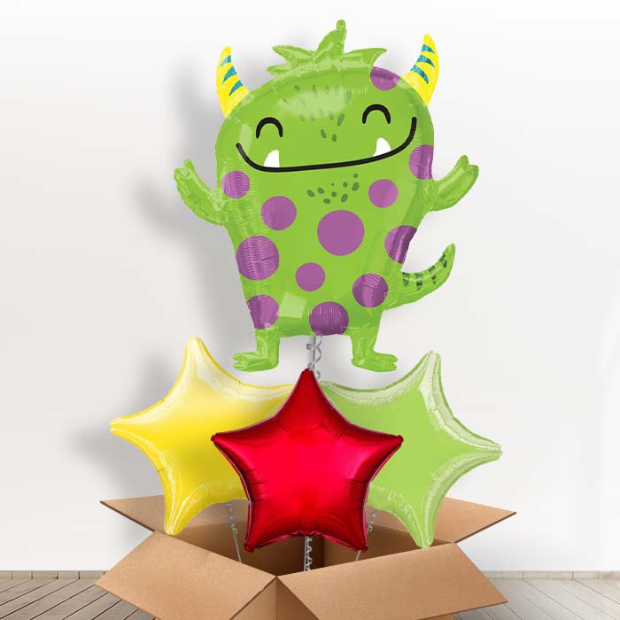 Green Monster Helium Balloon in a Box - With 3 Plain Balloons | Party Save Smile