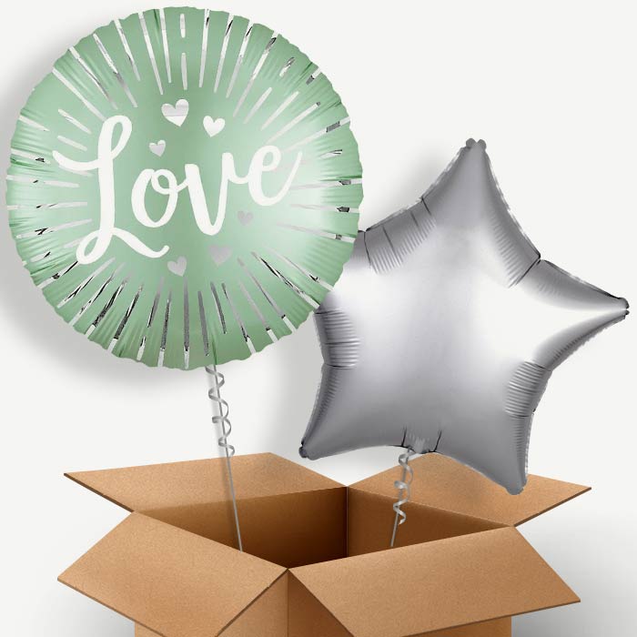 Mint Satin Love Burst Helium Balloon Pair | Party Save Smile