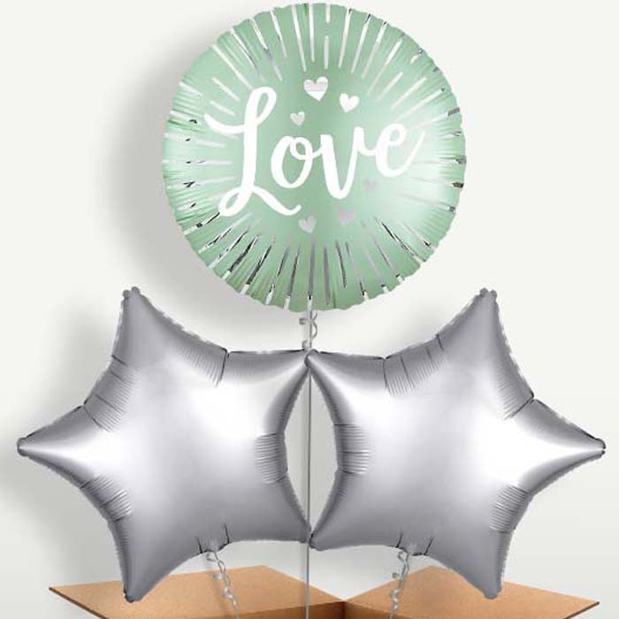 Mint Satin Love Burst Balloon Bunches inflated with Helium | Party Save Smile