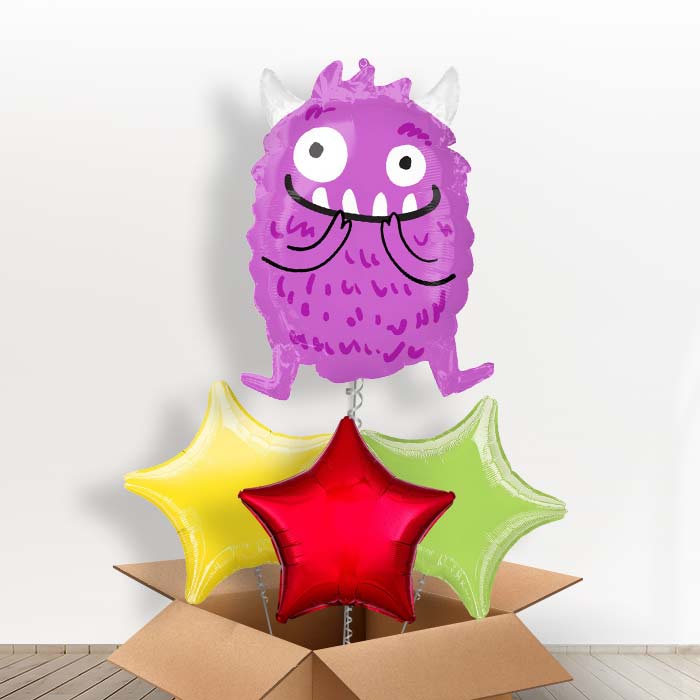 Purple Monster Helium Balloon in a Box - With 3 Plain Balloons | Party Save Smile