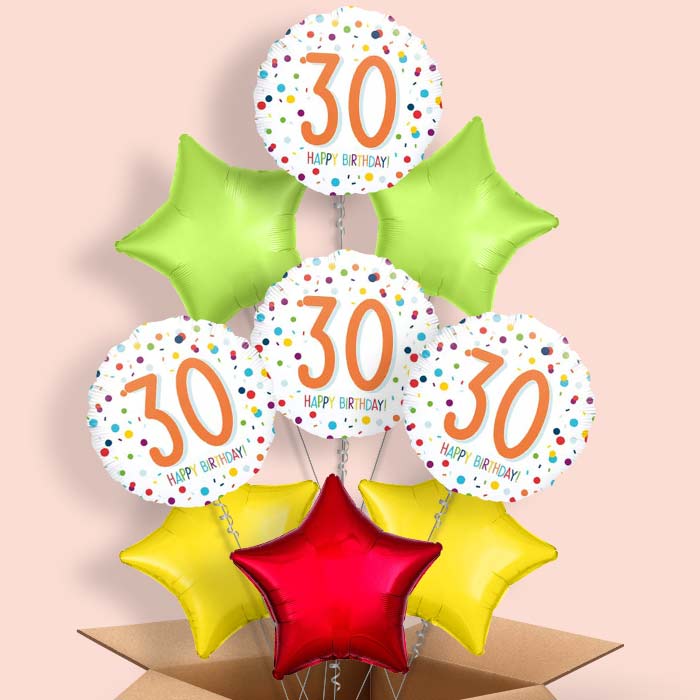 Rainbow 30th Birthday Helium Balloon Delivery - 9 Balloon | Party Save Smile